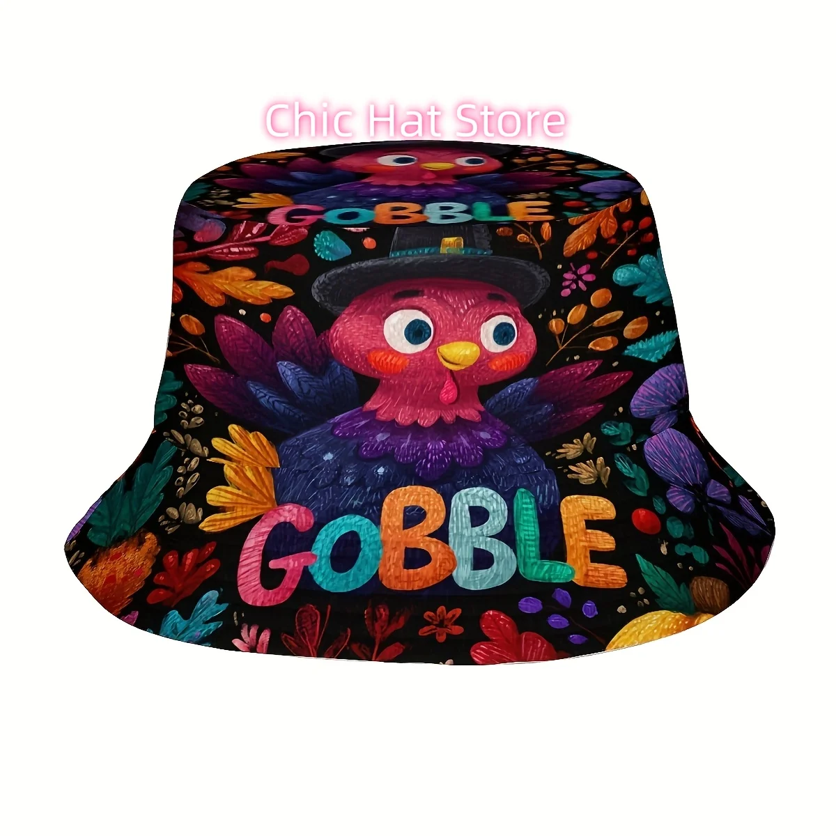 1pc Thanksgiving Hat - Funny GOBBLE Turkey Bucket Hat with Autumn Leaves, Unisex Sun Hat for Men & Women, Outdoor Fall Festival,