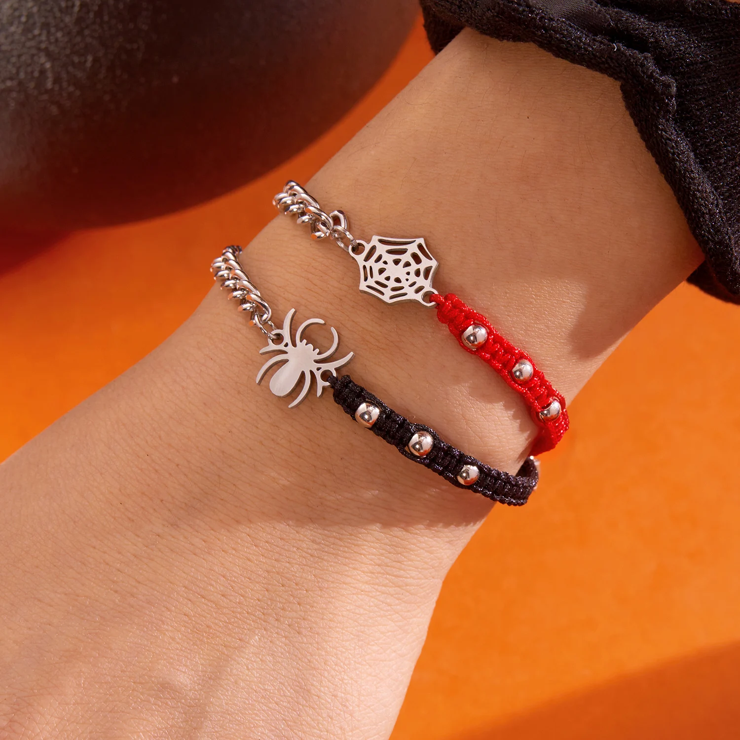 Halloween Gothic Punk Spinne Armband für Frauen Männer Silber Farbe Spinne Handgemachte Weben Paar Armband Party Schmuck Geschenke