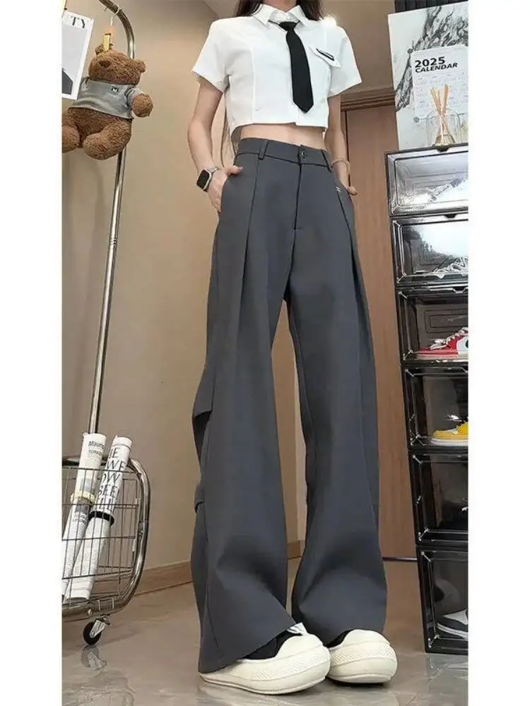 Women High Waist Wide Leg Pants High End Designer Trousers With Drape Tall Fit Curved  Long Suit Pants