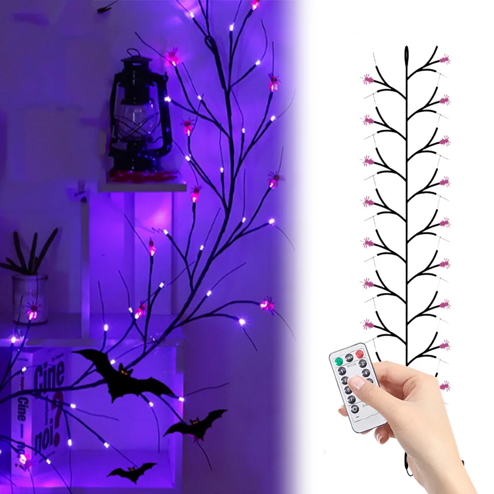 6 ฟุต 54 LED ฮาโลวีน Willow Vine Light Spider ค้างคาวฟักทอง 8 โหมดแบตเตอรี่ดําเนินการสําหรับในร่มบ้านเตาผิงหน้าต่าง