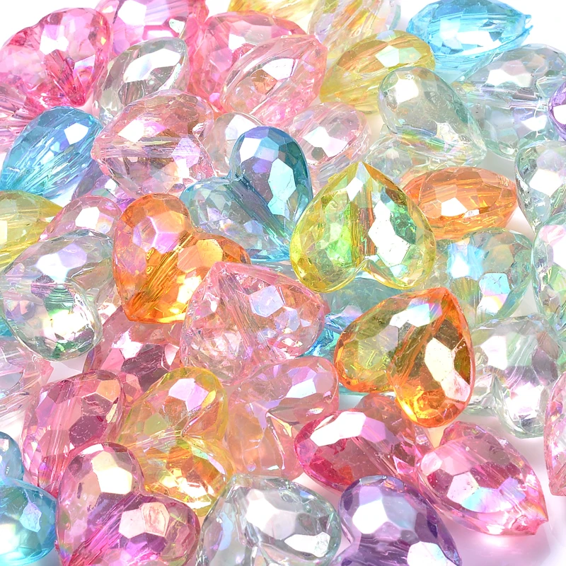 Perles acryliques colorées AB mélangées, 100 pièces, perles de mise au point en forme de cœur pour bébé, Bracelet de dentition, collier, bricolage, chaîne de sucette d'allaitement