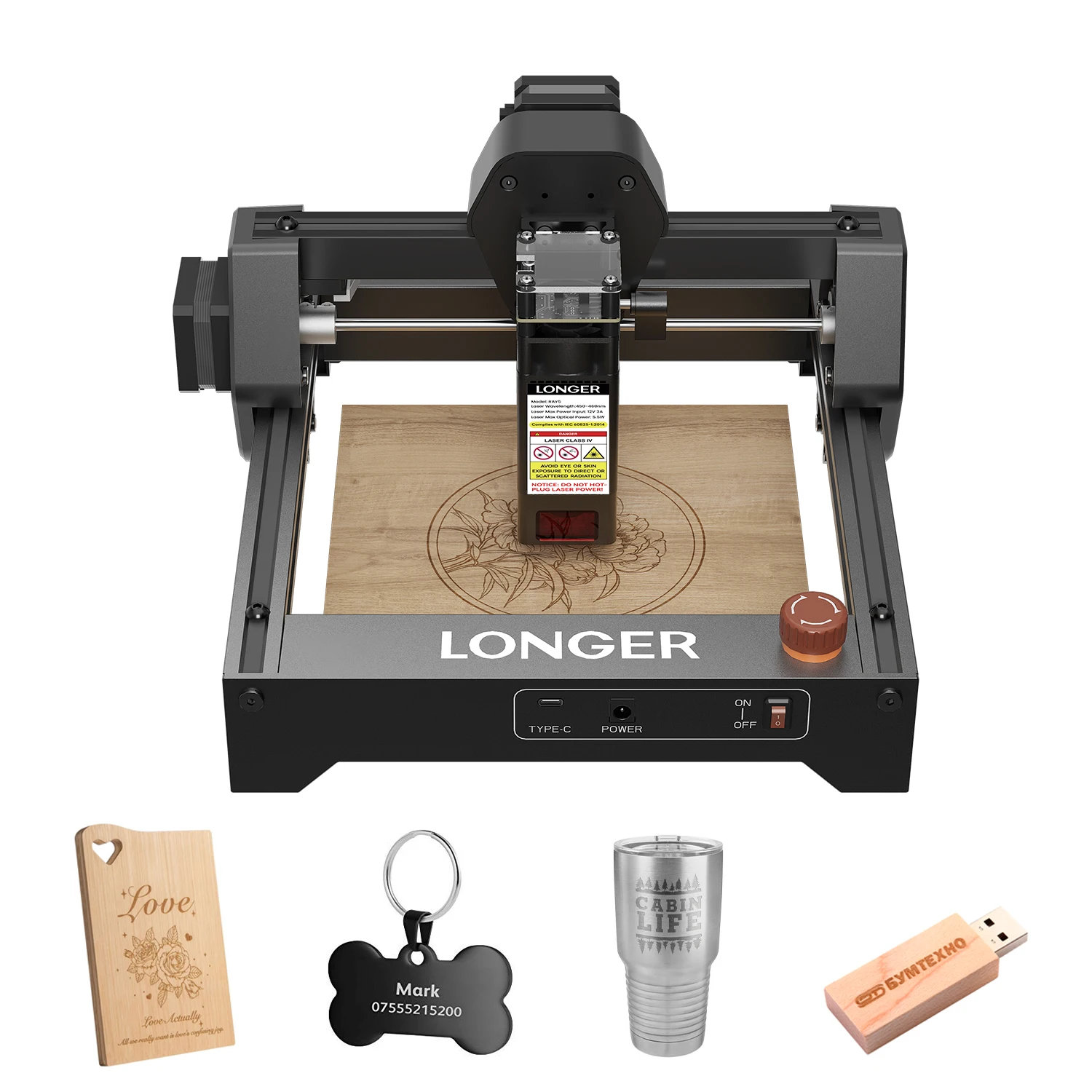 LANGER RAY5 Mini 2,5 W / 3,5 W lasergraveerder 0,04 mm laserspot touchscreen graveersnijmachine werkgebied 130 * 140 mm WI-FI USB APP