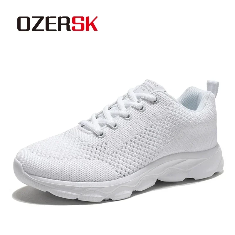 OZERSK Women's Shoes 2025 New Casual Fashion Mesh Flying Woven Breathable Soft MD Sole White Non-Slip Trend Shoes For Women