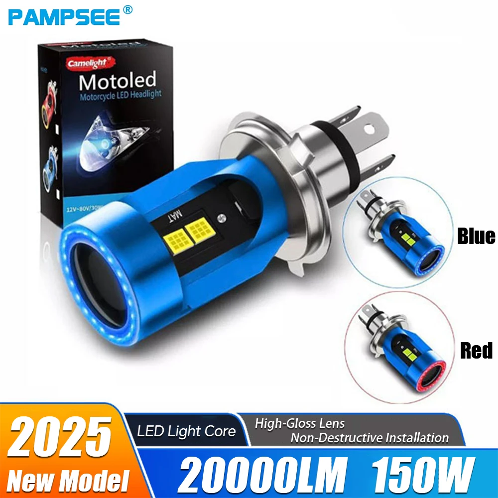 

1:1 фара для мотоцикла H4, светодиодная фара для мотоцикла, 20000LM, 150 Вт, супер яркая с ангельскими красными глазами, аксессуары для мотоциклов MD007