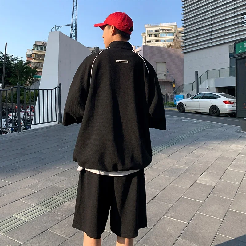 Streetwear Oversized Tracksuit Men Summer Hip Hop Trendy American Fashion T-shirt + Shorts Sets 2024 High Street Two-piece Sets