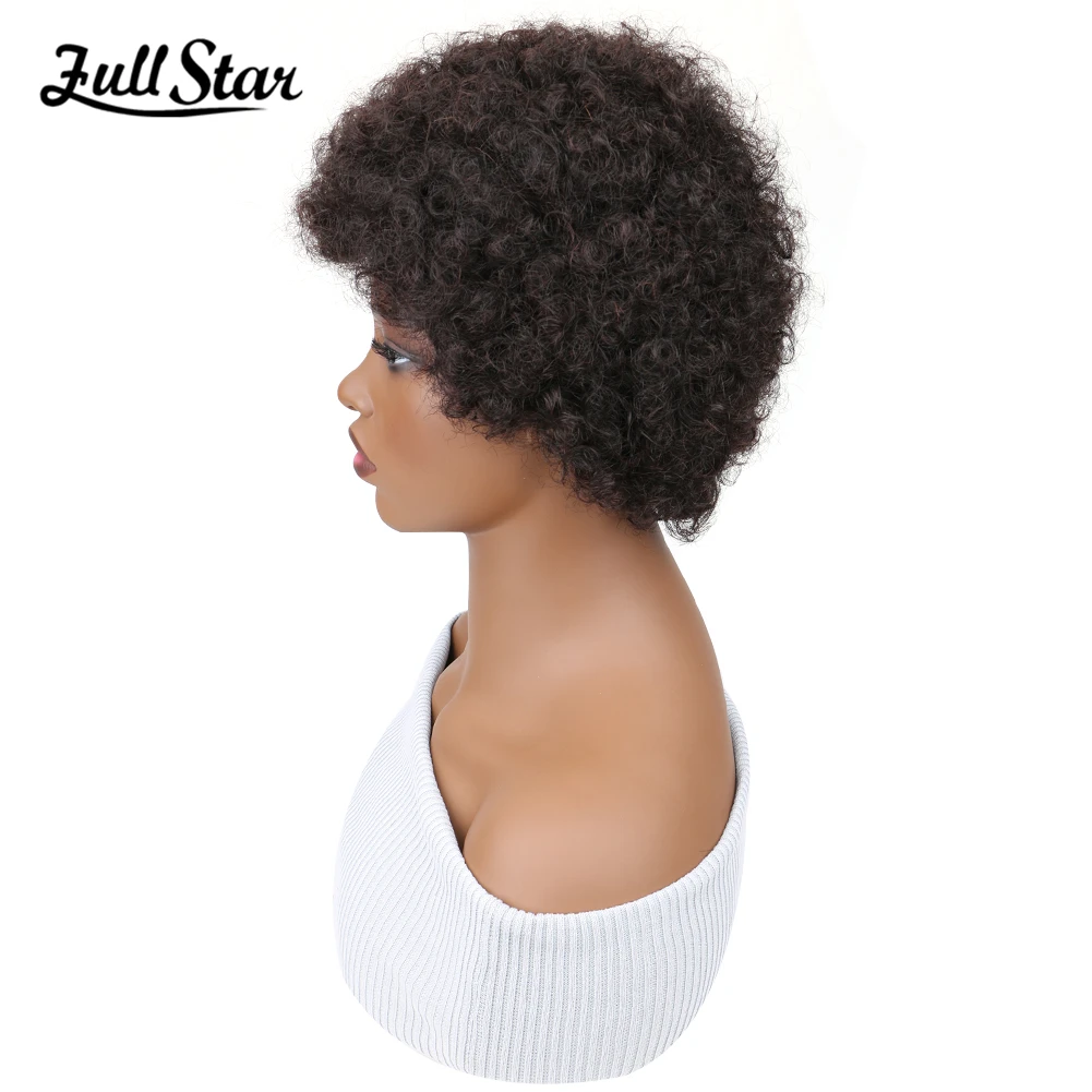 Full Star 3 Inch Korte Afro Synthetische Haar Pruik Stukken Natuurlijke Zwarte Krullende Pruiken Voor Vrouwen En Mannen Zachte Pruik