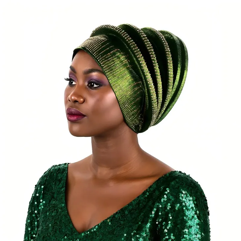 

2026 New African Headtie Turban Nigeria Auto Gele Head Wraps Auto Gele Women's Turban Cap Wedding Geles Muslim Head Wraps Bonnet