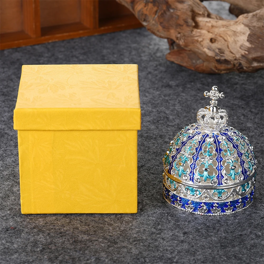 Crown Shape Jar Trinket Box Enamel Rhinestone Jewelry Storage Case Luxury Decor Makeup Container Creative Gift Girlfirend Wife