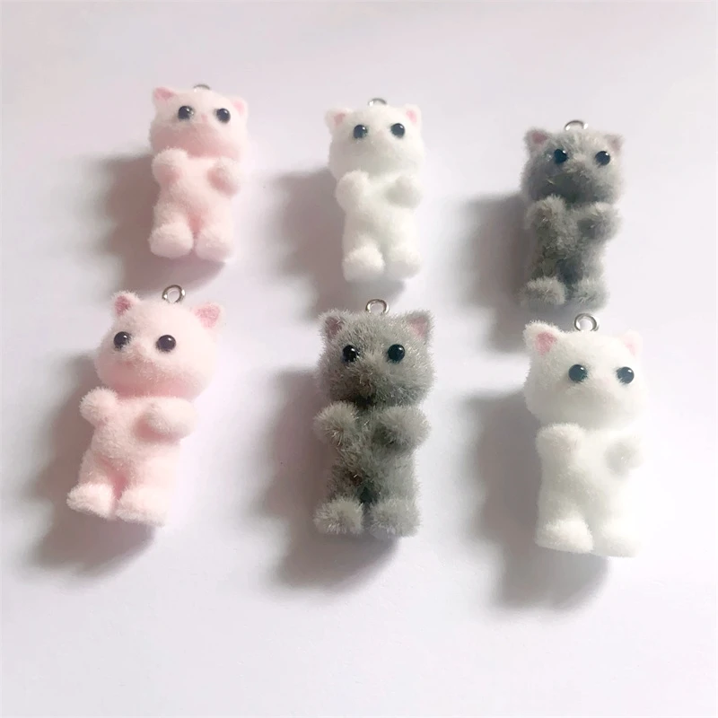 

Min order 12pcs/lot color flocking animals cartoon cats shape resin beads with alloy hanger charms diy jewelry accessory