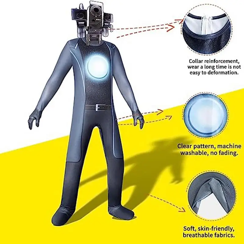 Toilet Man Cosplay Costume, Vêtements, Haut-Parleur, TV, Caméscope, Halloween, Batterie, Jeu