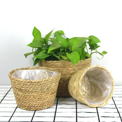 1PC Hanging Planter Straw Rope Woven Wall Hanging Plant Storage Basket Flower Pot Hanger For Wall Decoration Countyard Garden