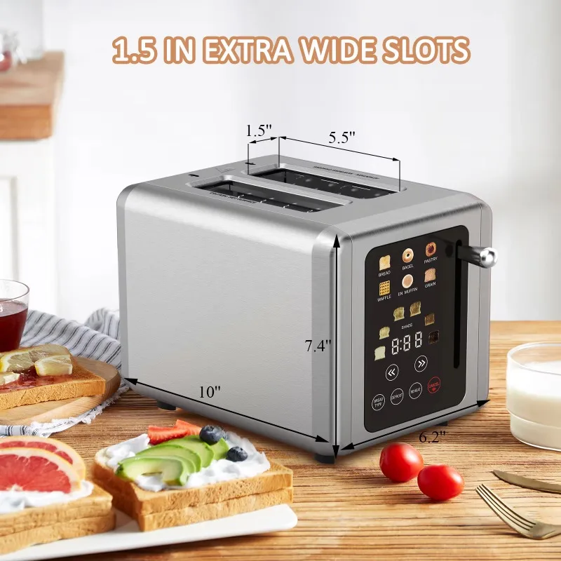 Stainless Steel Digital Timed Toaster, 6 Bread Type Premium Toaster with Touch Screen