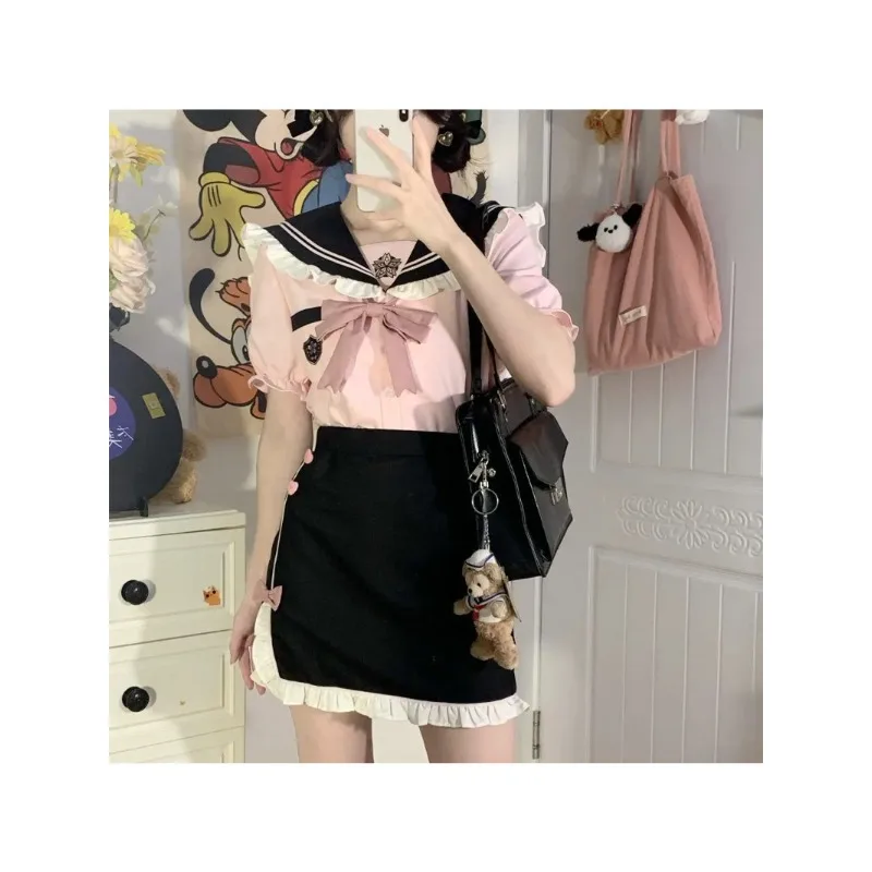 

Japanese Korean college style pink jk uniform sailor suit with slim waist and hip-hugging girls' school uniform cosplay uniform