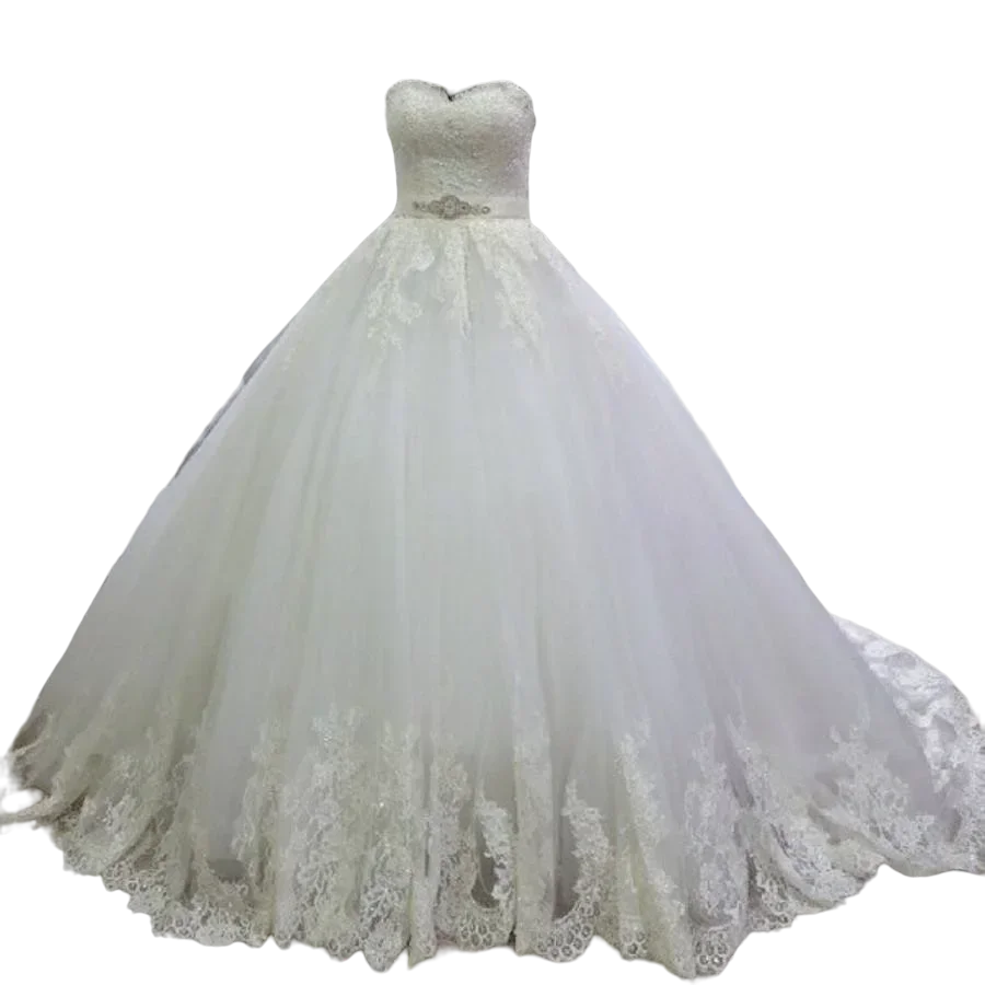 Personalizado querida rendas apliques vestidos de casamento com faixa de cetim cristal robe de mariee 2025 inchado vestido de noiva