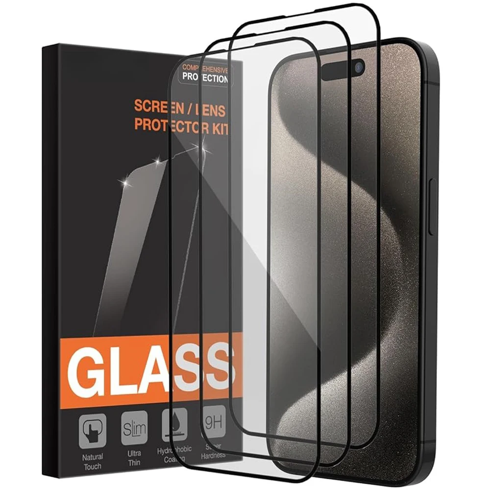 3 Pack Screen Protector for iPhone 15 14 13 12 11 Pro Max Friendly Tempered Glass Film, [Ultra HD] 9H Hardness Scratch Resistant