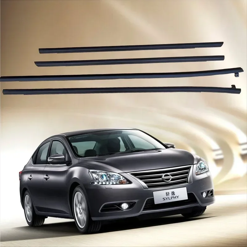 

4Ps Chrome Flocked Car Window Door Belt Molding Weatherstrip Rubber Seal Weather Strip Seal For Nissan Sylphy 2012 2017