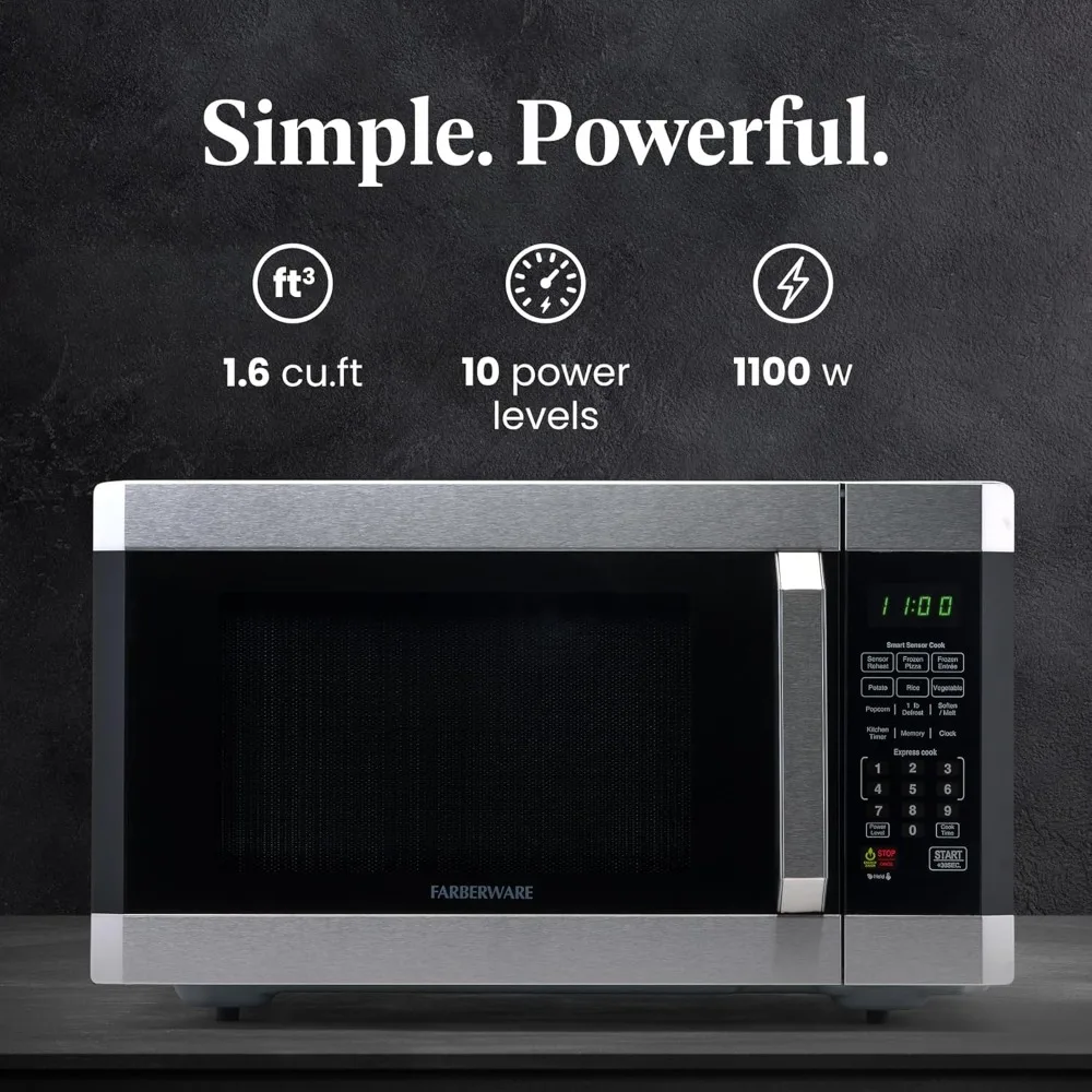 Microwave Oven With LED Lighting and Child Lock - Perfect for Apartments and Dorms - Easy Clean - Stainless Steel