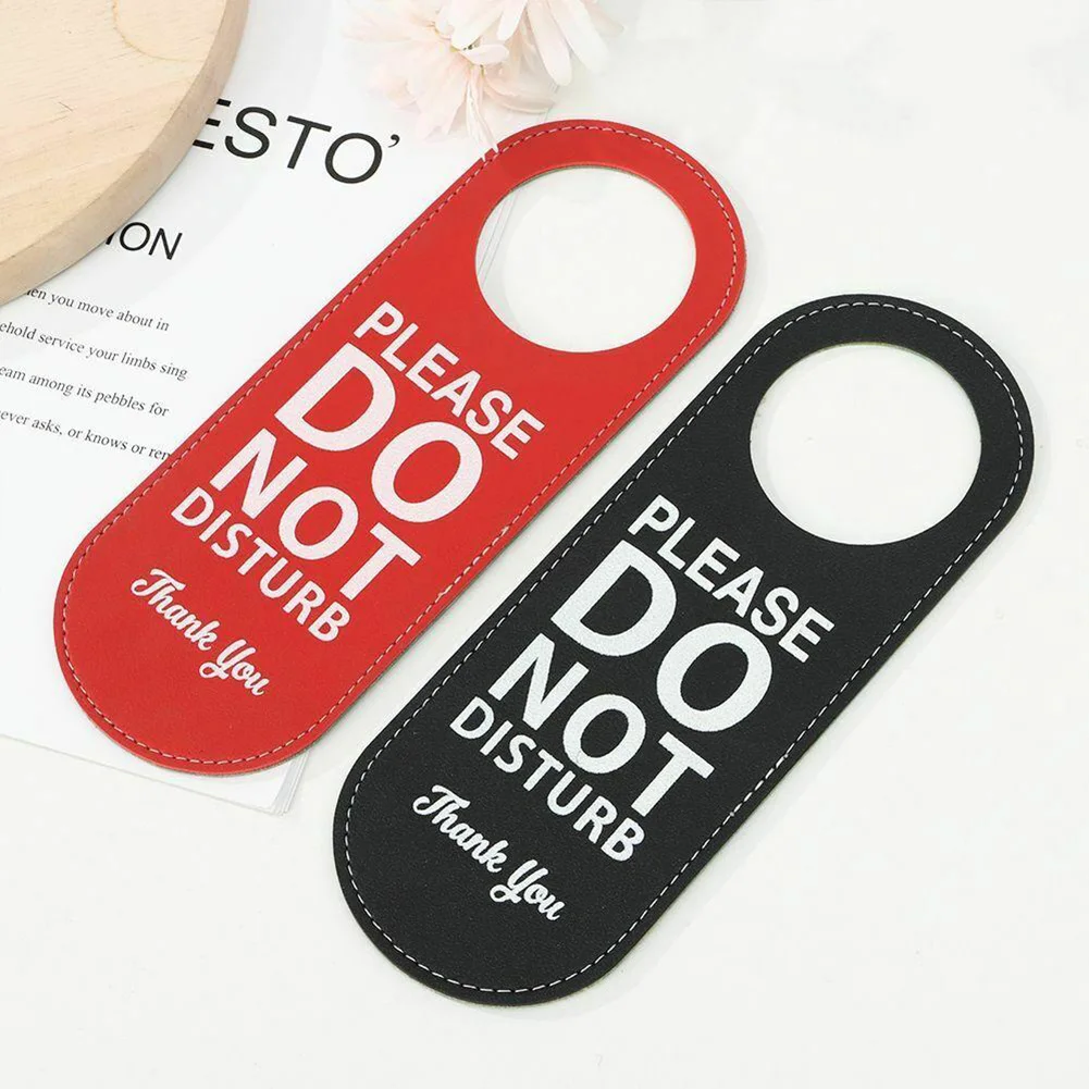 2 Pcs Do Not Disturb Please Knock Sign For Hotel Meeting Bar Mall Leather Hanging Warn Ornament English Version Prompt Boards