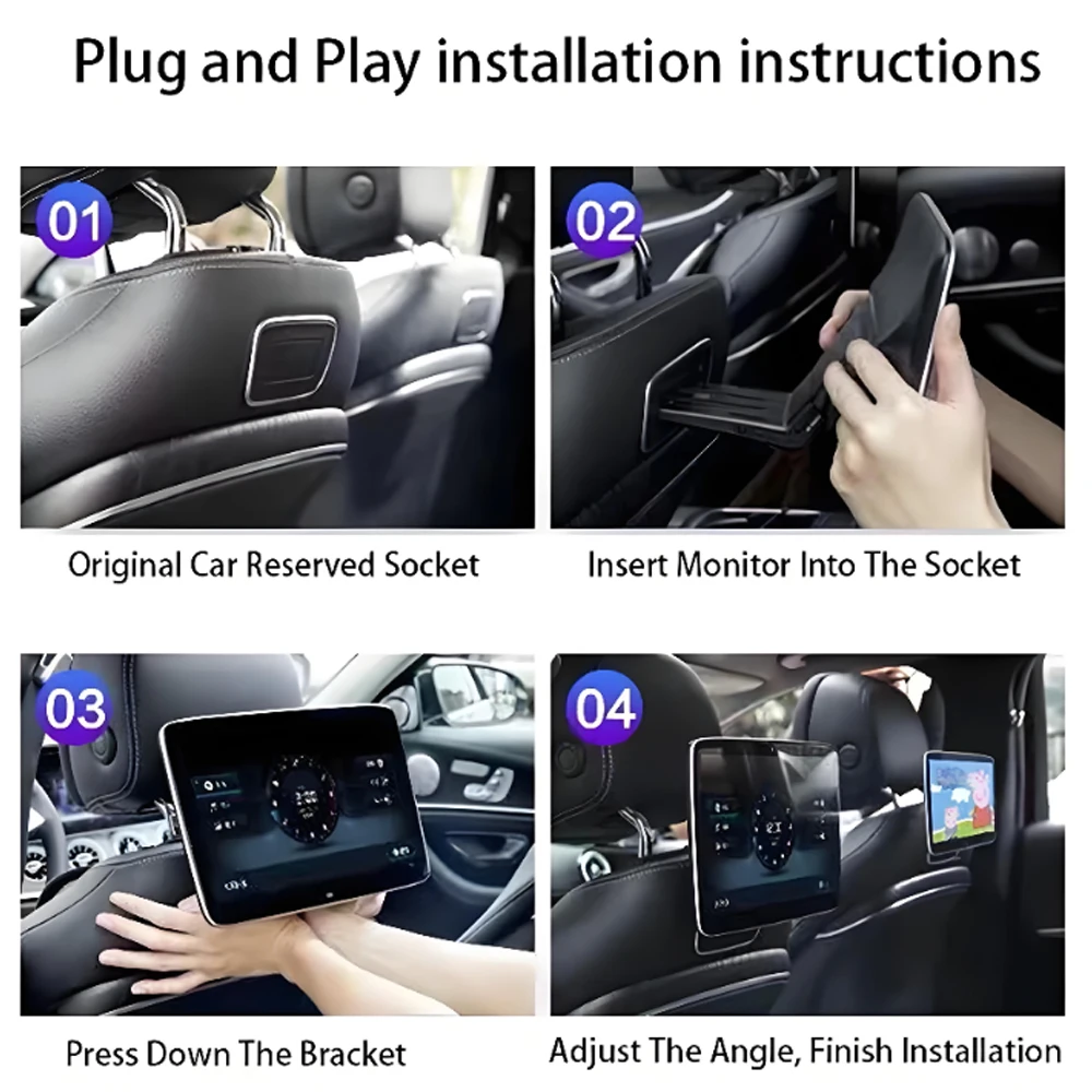 GcPaSr Android Auto CarPlay Car Screens Rear Seat Monitor For Headrest TV Screen WiFi Movie/Netflix/Youtube Online Video Player