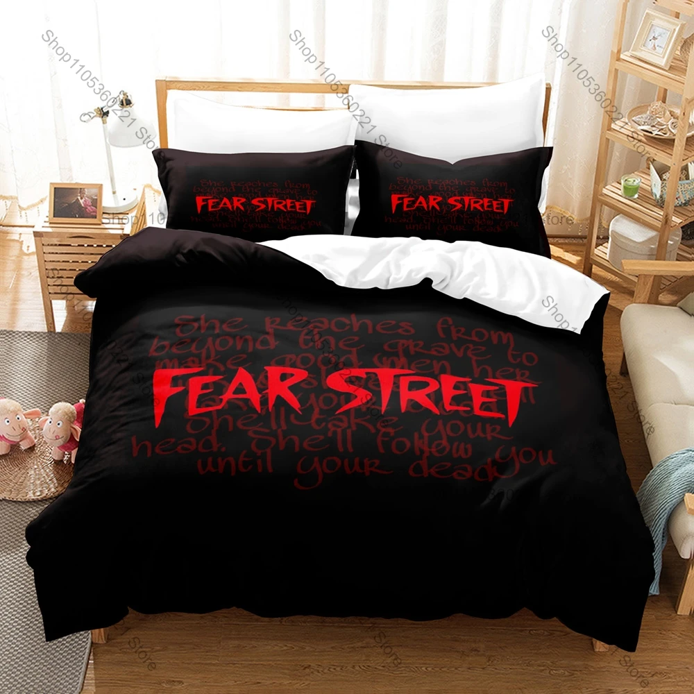Cool Fear Street Trilogy Vintage Slasher Horror Movie Poster HD Print Bedding Set Duvet Cover + 2 Pillowcases Dark Teen Room Dec