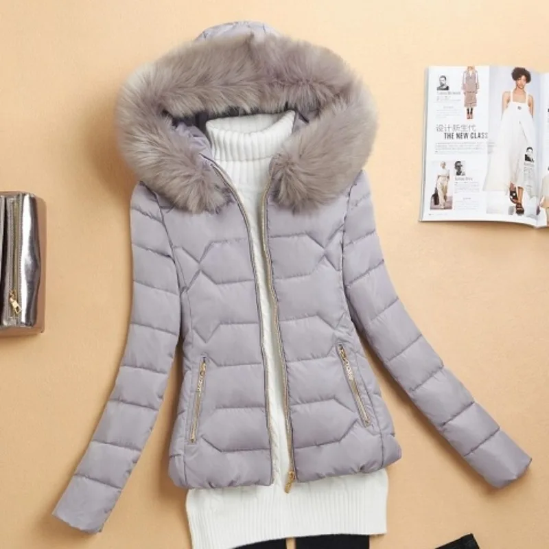 

Winter Cotton Jacket Parkas Women's Short Coat 2025 New Style Big Fur Collar Slim Thick Warm Clothing