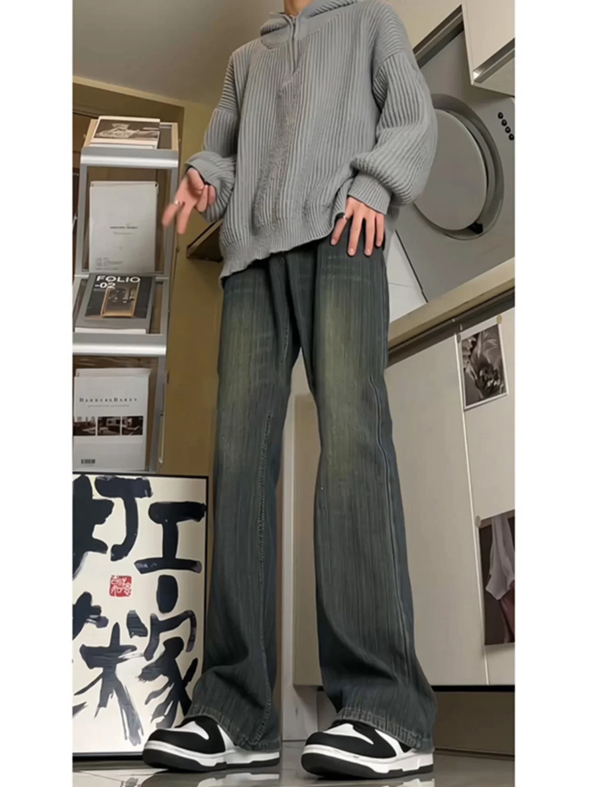 

American Vibe Men's Straight Leg Jeans High Street Trendy Bamboo Design Sensation Cotton Polyester Blend Wear Resistant