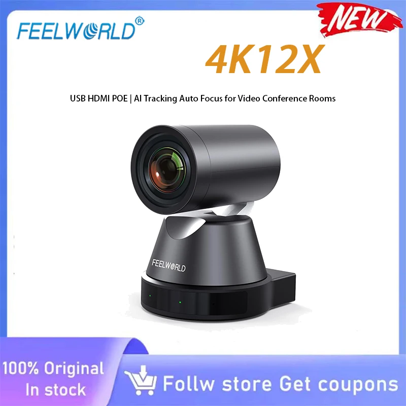 FEELWORLD 4K12X 4K PTZ Camera,12X Optical Zoom,USB HDMI POE,AI Tracking Auto Focus,for Conference,Live Streaming,Church,YouTube