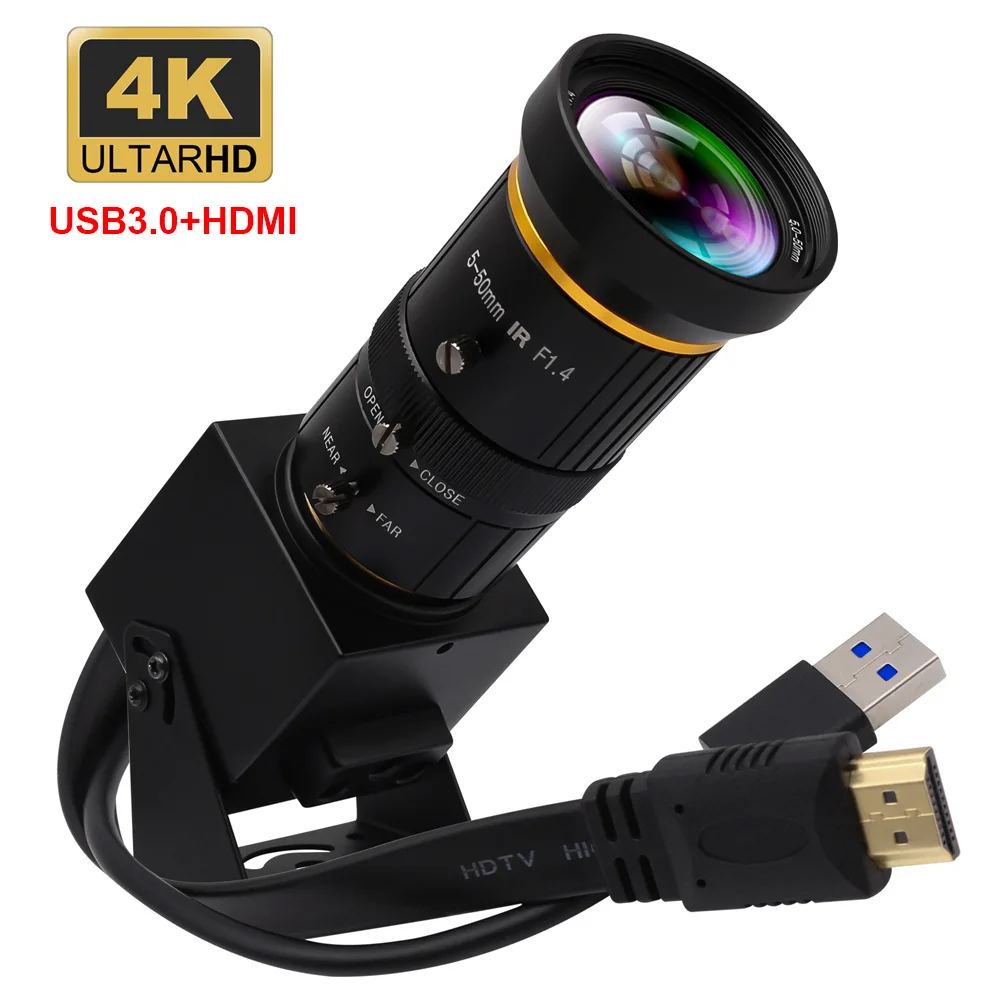 ELP USB Camera 4K Ultra HD Webcam High Speed 60FPS Optical Zoom Camera USB+HDMI Output Mini PC Camera for Conferencing and Video