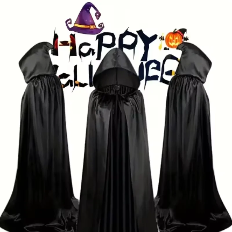 Halloween Role Play Costume Props Grim Reaper Big Cloak Black Grim Reaper Cloak Devil Black Hooded Long Cloak