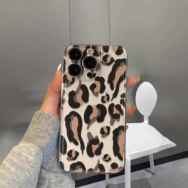 

Brown Leopard Print Phone Case For IPhone 16 Pro Case IPhone 13 14 11 12 15 Pro Max 14 Plus 12 13 17E 16E Silicone Soft Cover