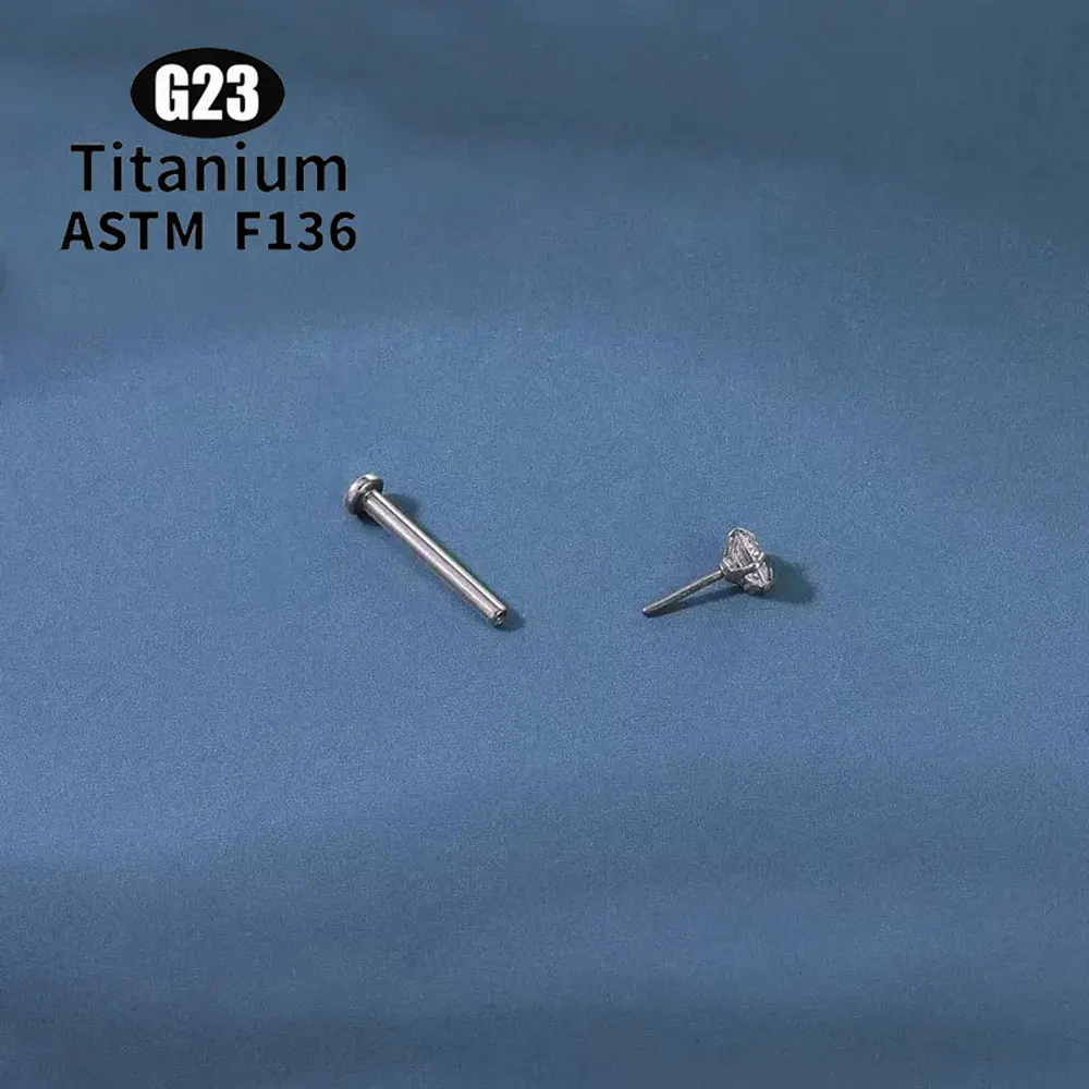 الجملة G23 التيتانيوم ASTM F136 ثقب Labret الشفاه مسمار 16 جرام دفع دبوس مجوهرات للجسم للنساء