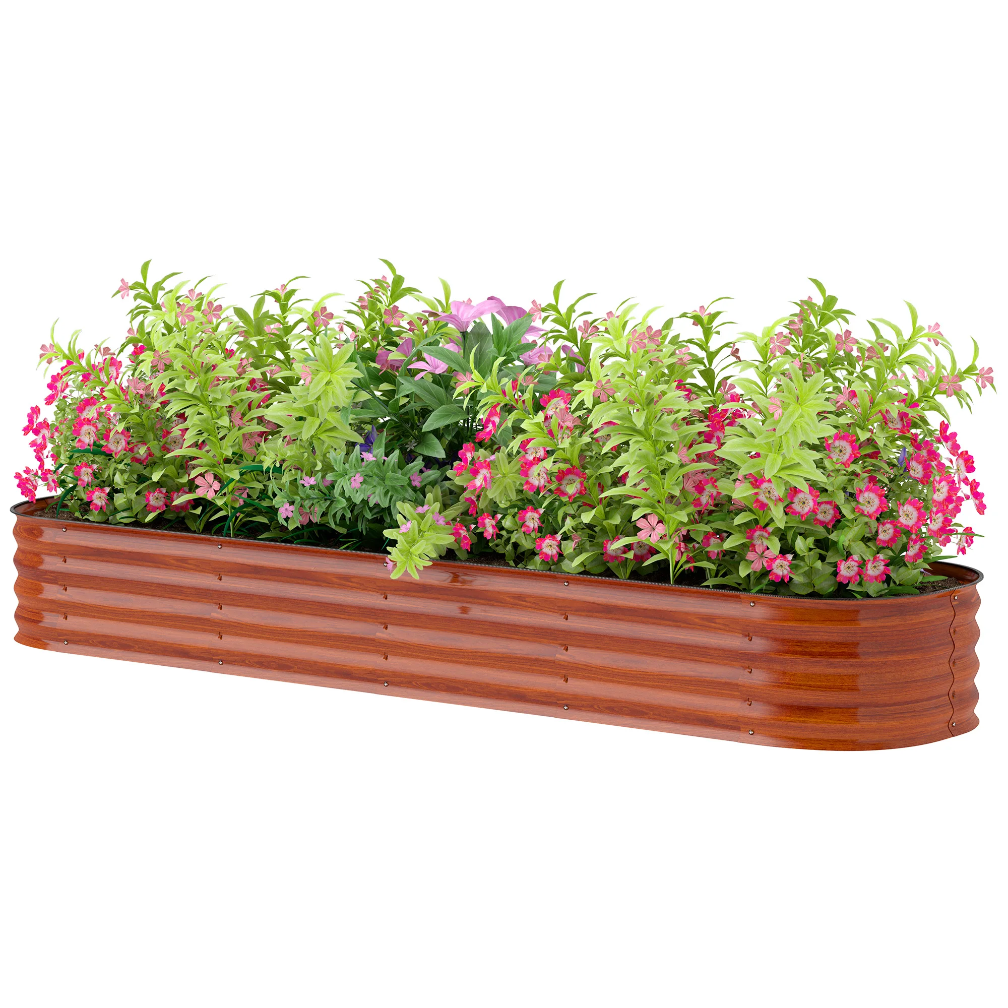 7.9' x 2' x 1' Galvanized Raised Garden Bed Kit, Metal Planter Box with Safety Edging, Brown