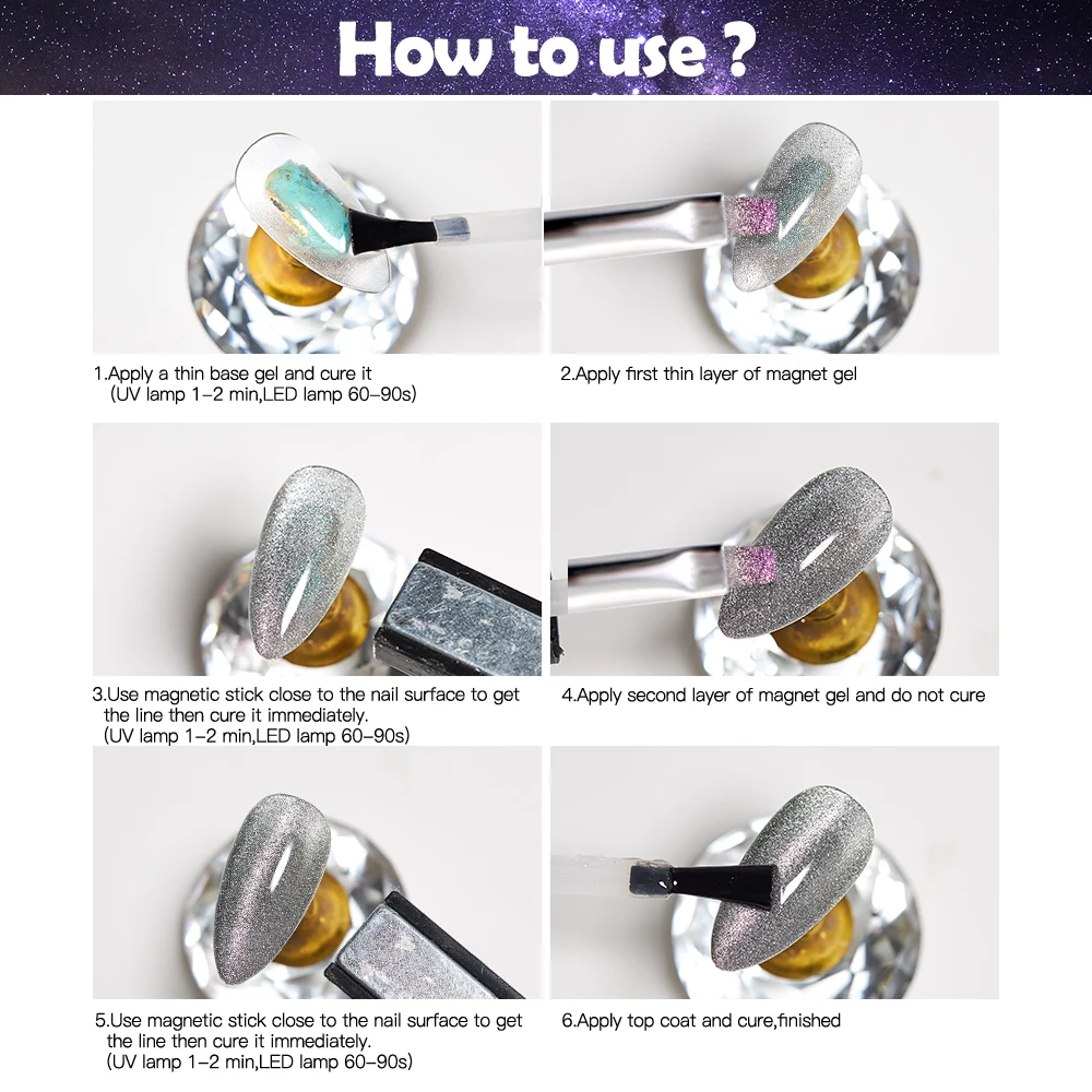 พบกับ 5ml สะท้อนแสงแม่เหล็กเล็บเจลประกายเรืองแสงเจล Soak Off UV LED เคลือบเงากึ่งถาวรภาษาโปลิชคําเล็บ