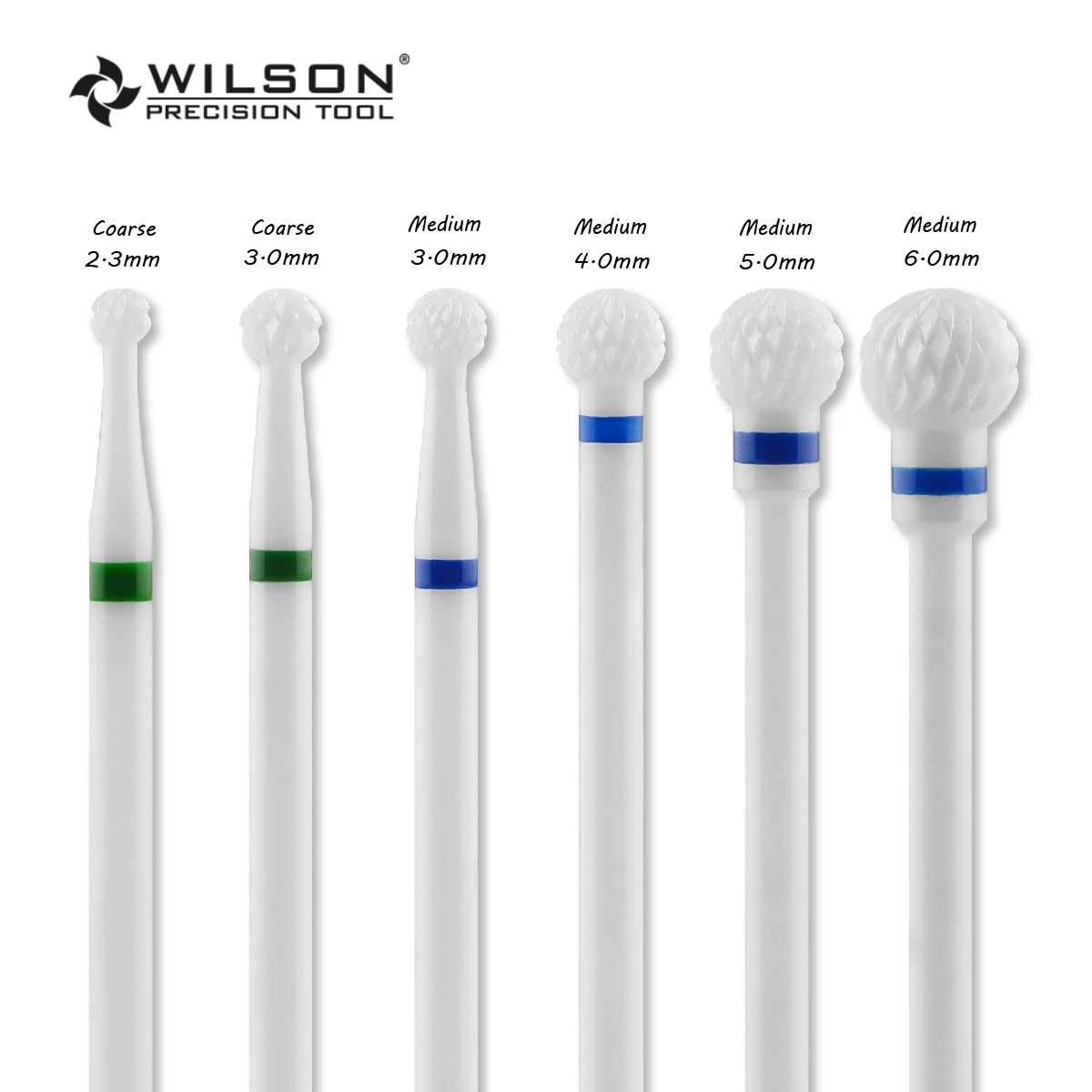 WilsonDental Burs Ball Shape- Cross Cut - White Solid Zirconia Ceramic Dental Lab Products