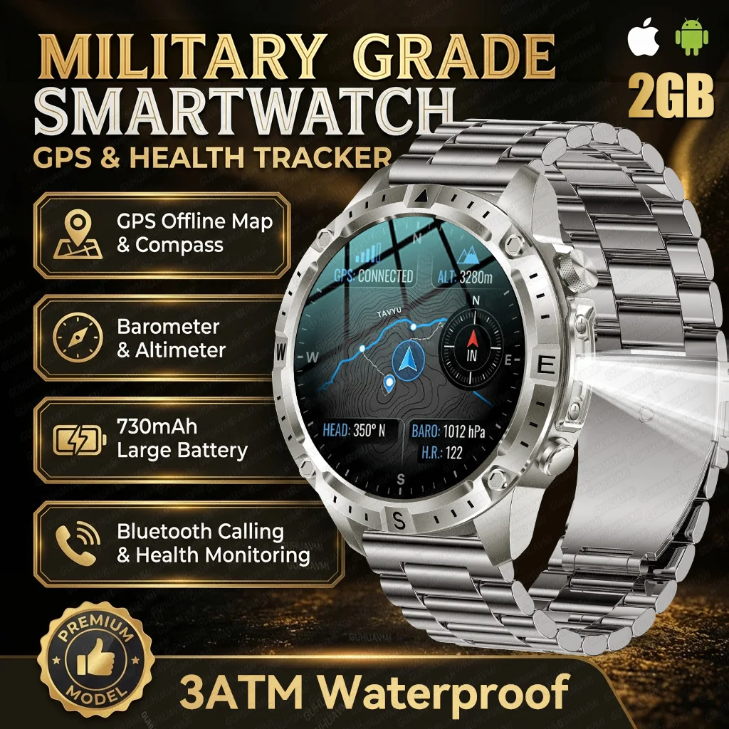 

Новые военные смарт-часы 2026 года с GPS и офлайн-картами для мужчин, AMOLED-экран 1,43 дюйма, водонепроницаемость 3ATM, аккумулятор 730 мАч, звонки, фонарик, совместимость с iOS