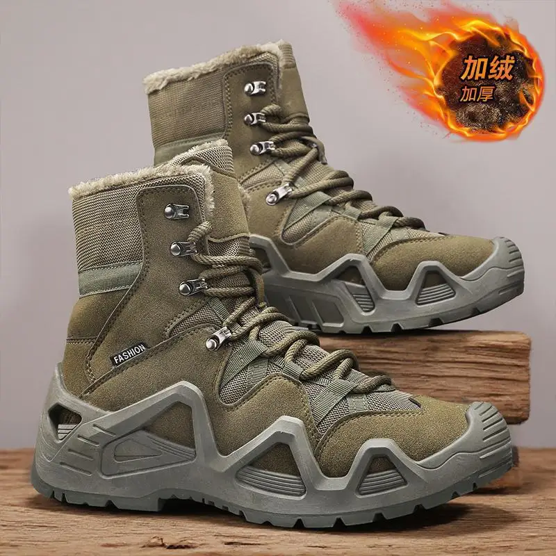 Men's High Top Winter Hiking Boots Anti-Slip Thick Sole Plush Lined Warm Cotton Outdoor Boots for Autumn And Winter