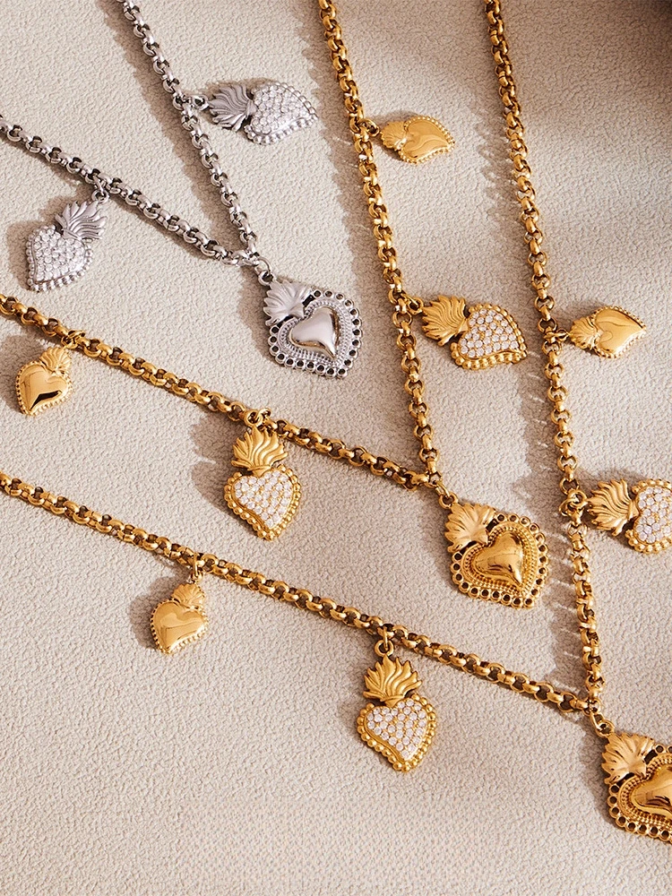 

High-End Titanium Steel 8K Gold Plated Heart Design Pendant Bracelet Nelace Set Faionable Jewelry Accories