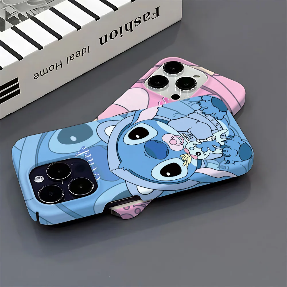 Cute Disneies Stitch Phone Case for iPhone 16 15 14 13 12 11 Pro Max XS XR XSMax 6 7 8 Plus Glossy HD Hard PC Cover