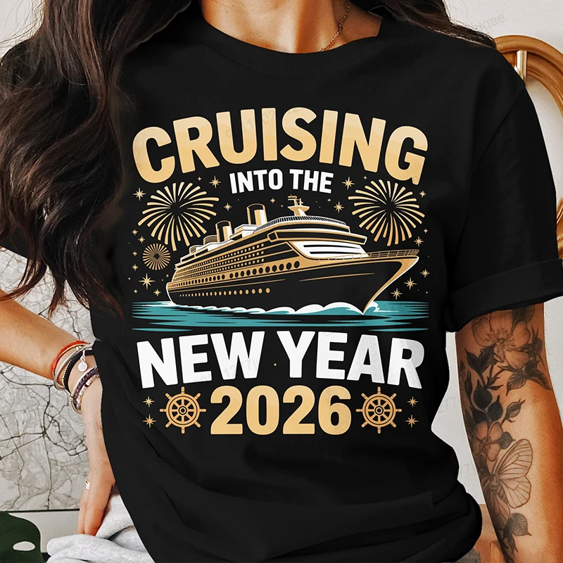 المبحرة في 2026 تي شيرت: السنة الجديدة كروز عطلة قميص مضحك تي شيرت غير رسمي المتضخم طباعة الرجال بلايز الملابس بلايز تيز
