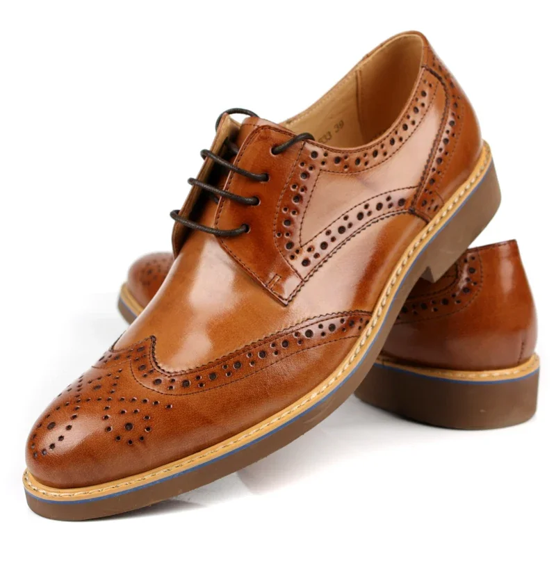 Fashion Tan / Black / Brown Dress Shoes Mens Business Shoes Genuine Leather Oxford Social Shoes Boys Prom Shoes