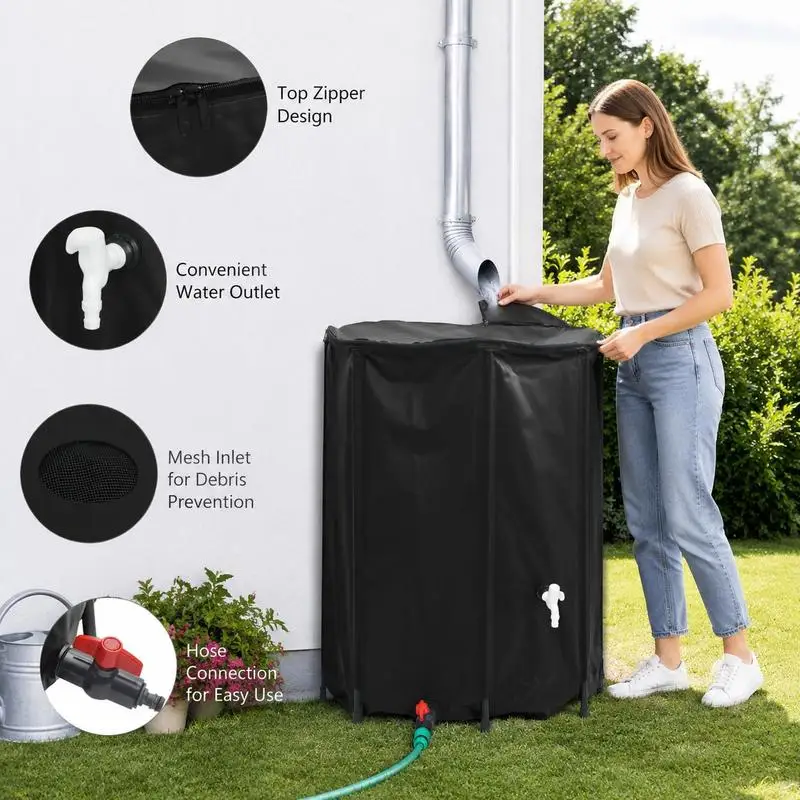 Réservoir d'eau de pluie pliable en PVC 1250 L, structure résistante aux intempéries avec robinet réglable et valve ABS, couvercle en maille protectrice, design léger facile à ranger, parfait pour le jardin