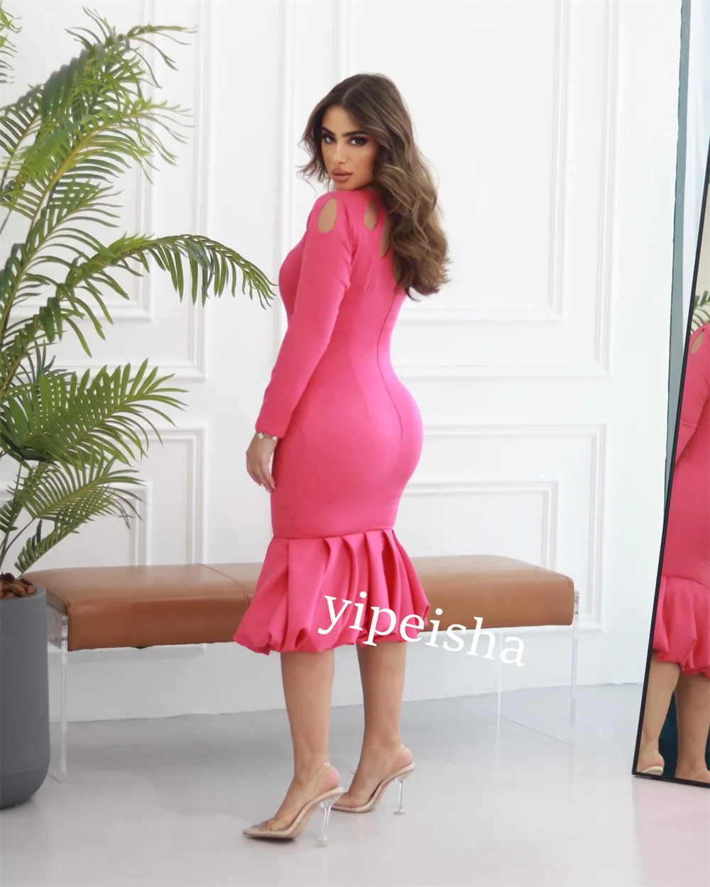 Prom Dress Evening Saudi Arabia Jersey Pleat Beach Trumpet O-Neck Bespoke Occasion Gown Midi Dresses