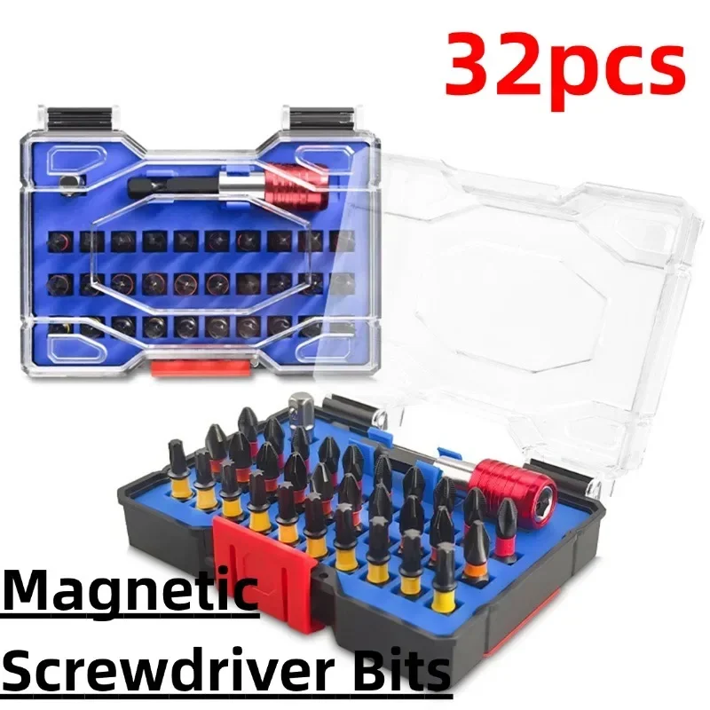 

32pcs/Set Magnetic Screwdriver Bits 1/4 Inch Hex Shank Extension Rod Bit For Home Repairs, Metalworking And Furniture Assembly
