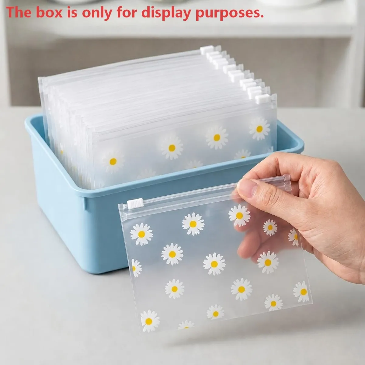 Daisy Patterned Frosted Plastic Zipper Bag, Reusable Transparent Storage Bag, Suitable for Cosmetics, Jewelry, Hair Accessories