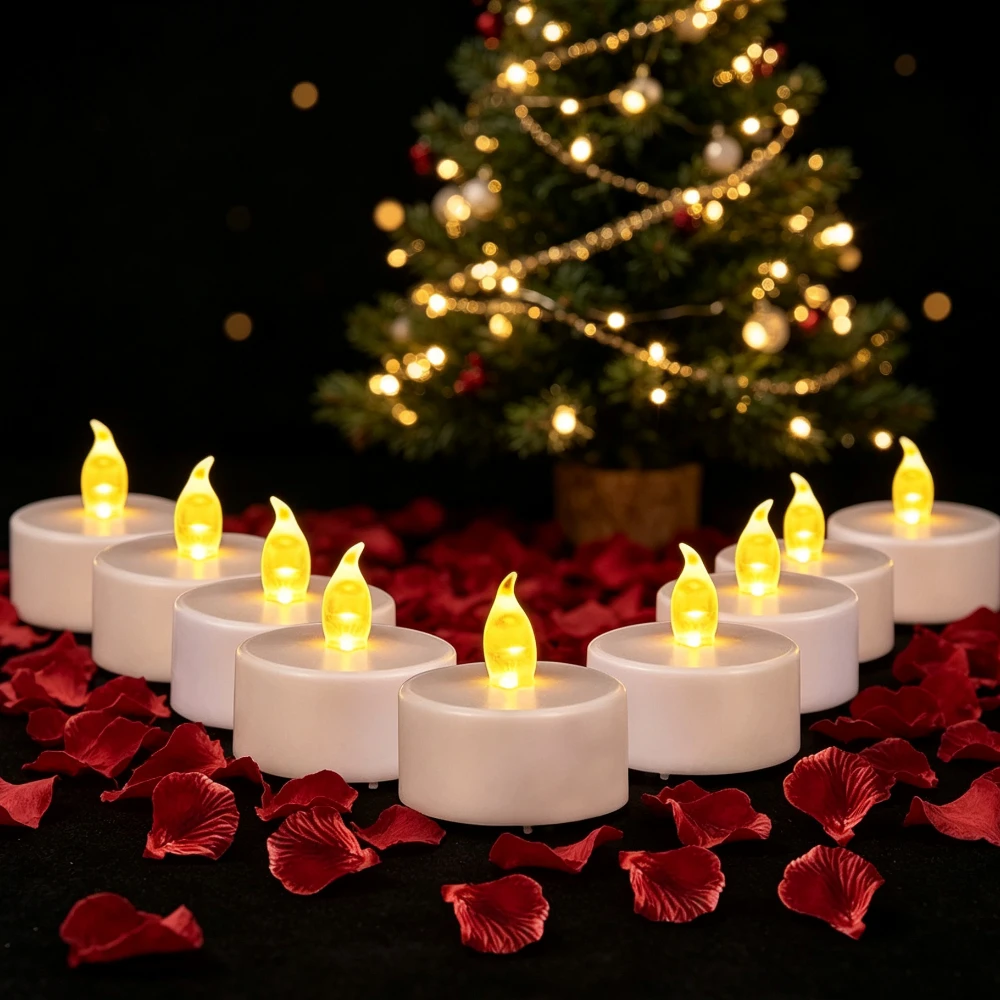 LED Tea Lights Battery Operated Warm White Votive Candles Flameless Flickering Electric Fake Candles Long Lasting for Halloween Christmas Wedding Table Centerpieces Home Decor