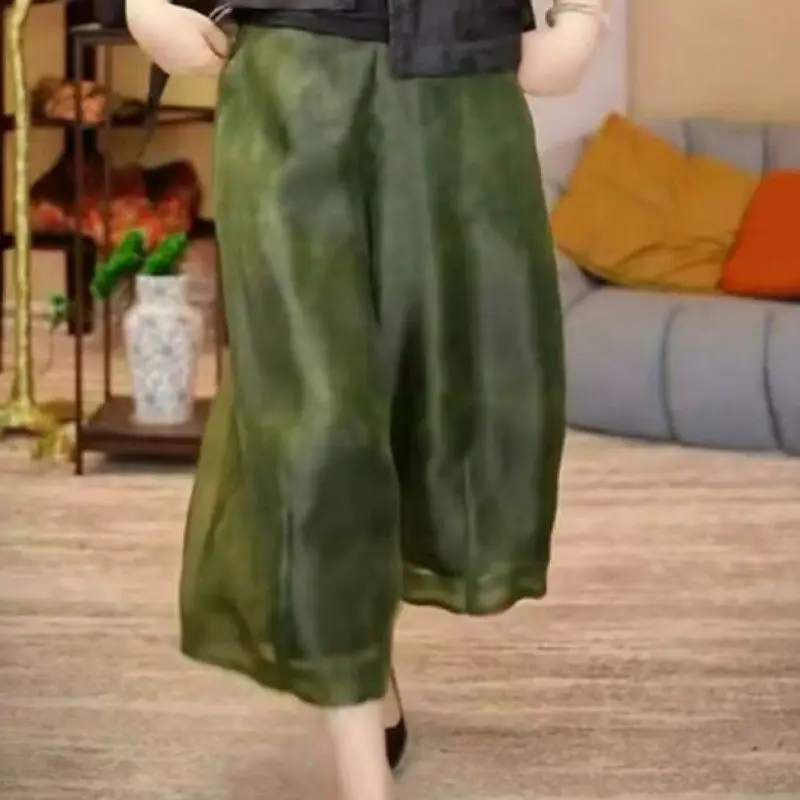 Loose chiffon sand  pants summer 2026 middle-aged and elderly wide-leg pants/thin/mother pants/high waist/new Chinese style