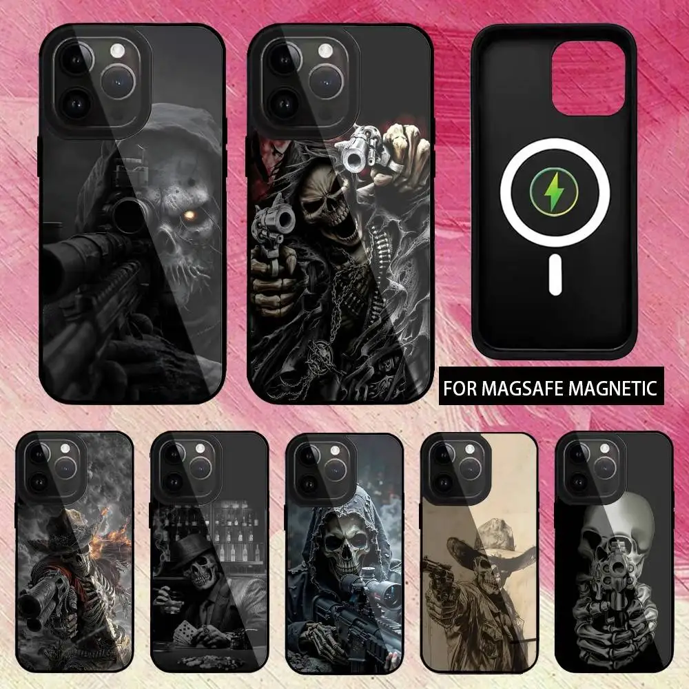 

R-Reaper S-Skull S-Skeleton G-Gun Phone Case For iPhone17,16,15,14,13,12,11 Plus,Pro Max Magnetic For Magsafe Wireless Charging