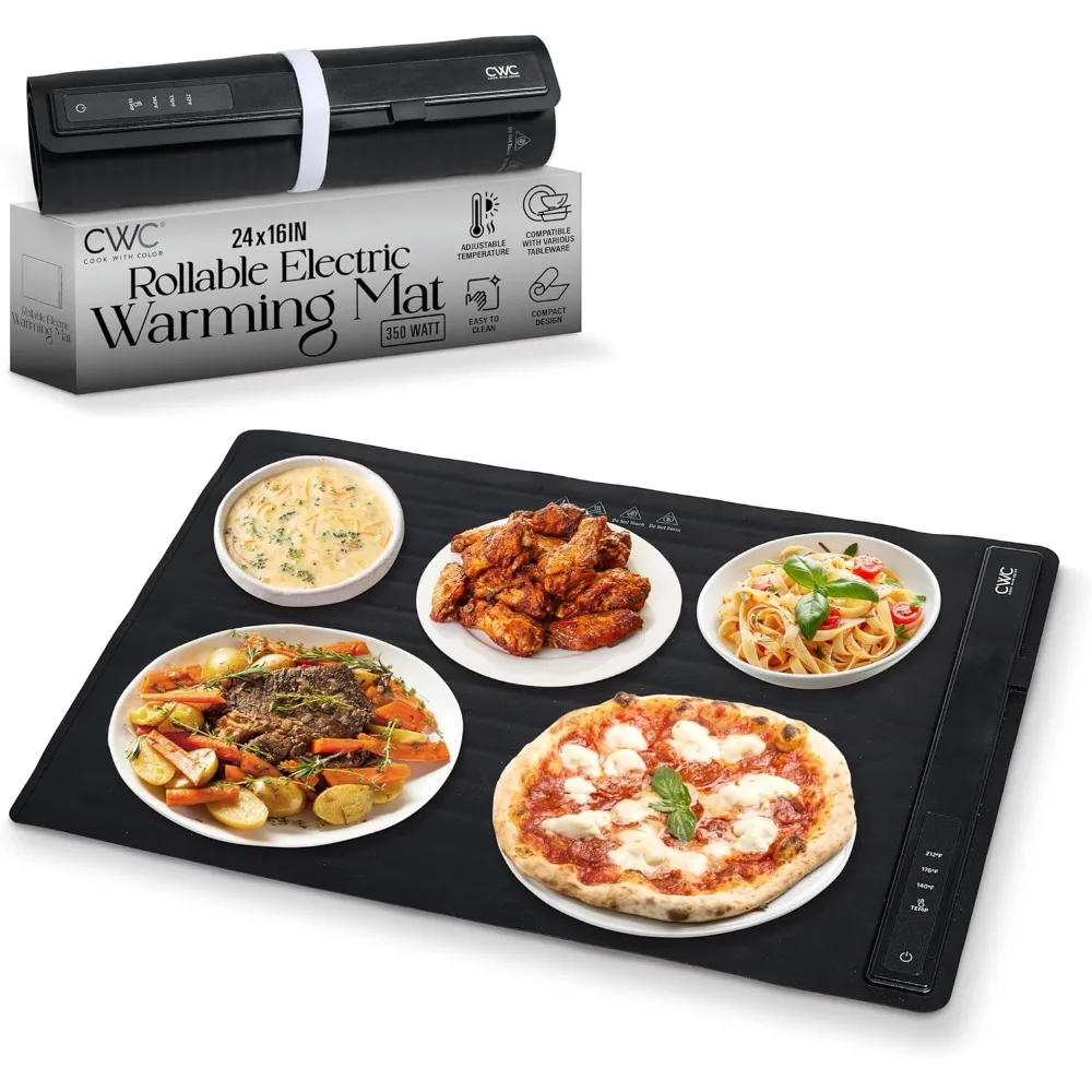 350W Electric Food Warming Mat - Portable Food Warmer Tray with Adjustable Temperature, Fast 60-Second Heating, Auto Shut-Off