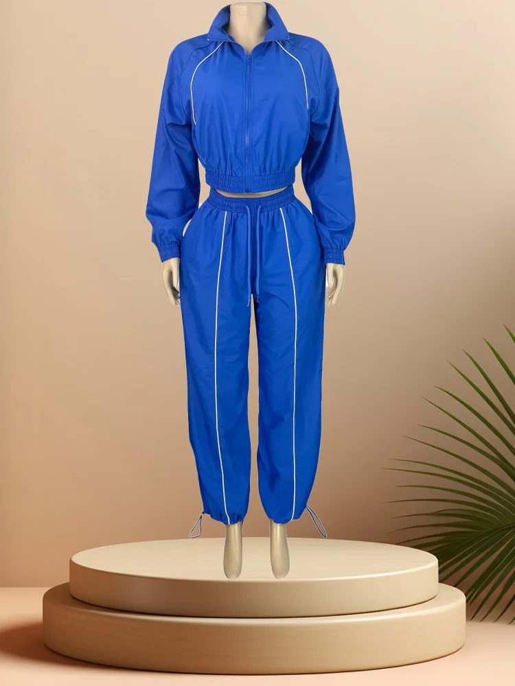 

Женский костюм Sister Star, тканый топ с цветными блоками, широкие спортивные брюки с эластичной пряжкой, элегантный пригородный комплект из двух предметов