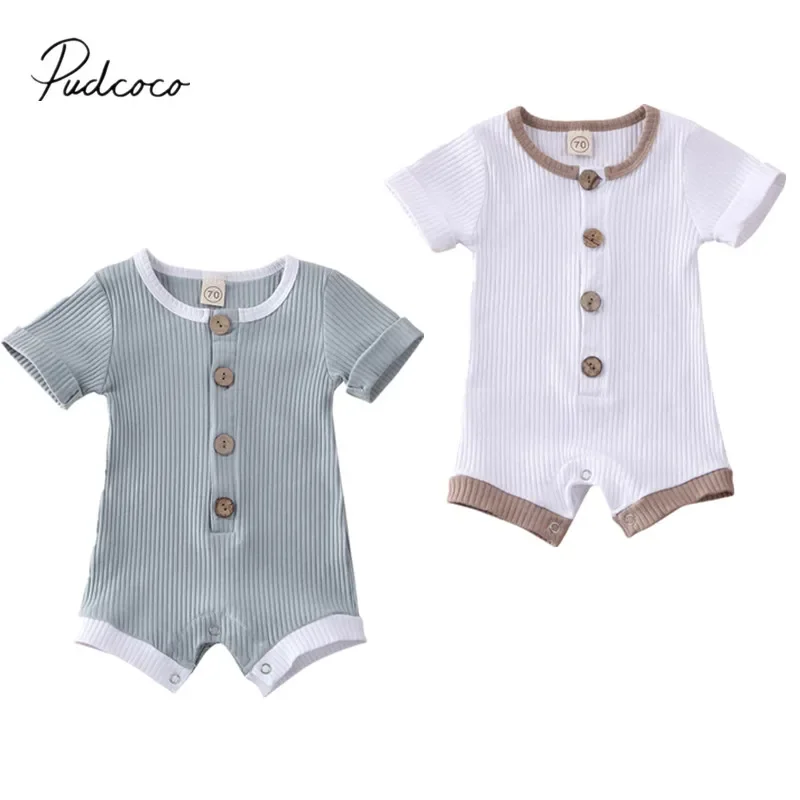 

2020 Baby Summer Clothing Newborn Infant Baby Boys Girls Clothes Ribbed Solid Romper Jumpsuit Short Sleeve Outfit 0-18M